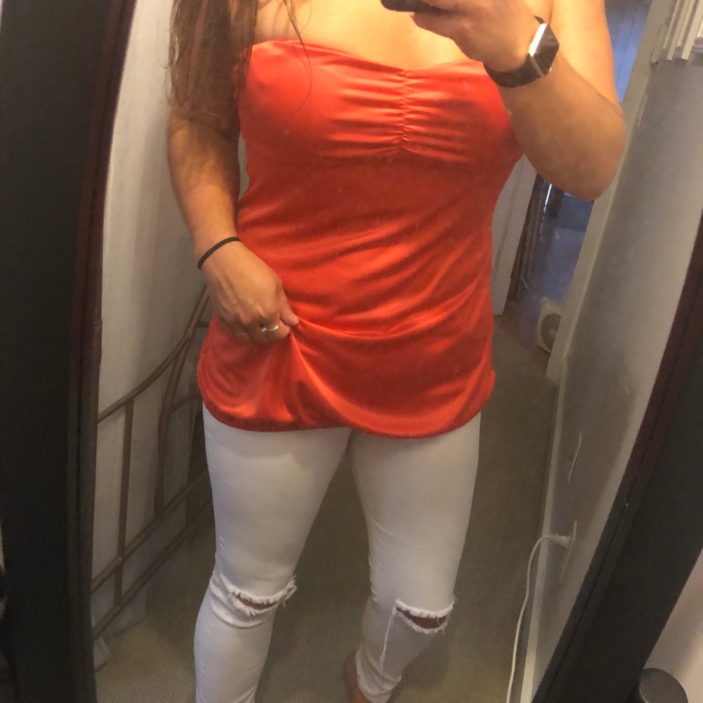 DNKY Jeans - Orange Silk Dressy Tube Top - Sz L 🧡